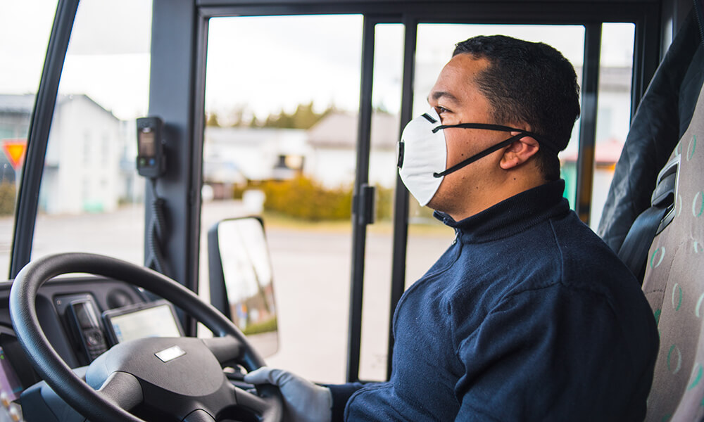 bus driver with covid mask
