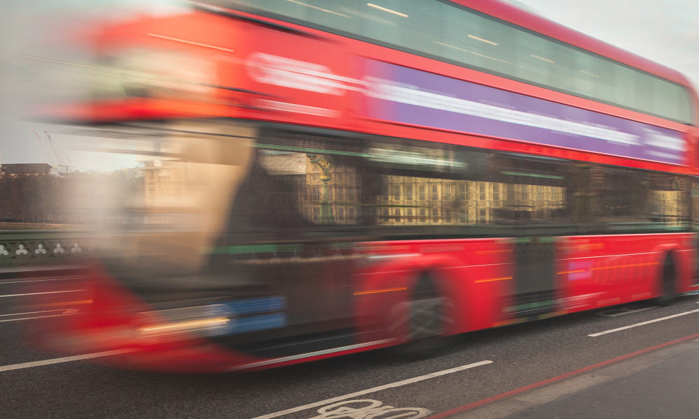 Bus double decker blurred