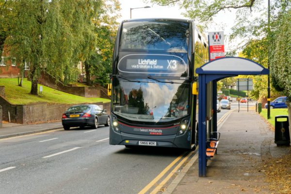 City bus at the stop in Erdington. Birmingham, October 11, UK 2020