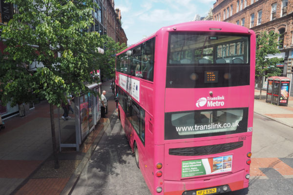 Belfast, United Kingdom - Circa June 2018: Double decker Metro bus public transport
